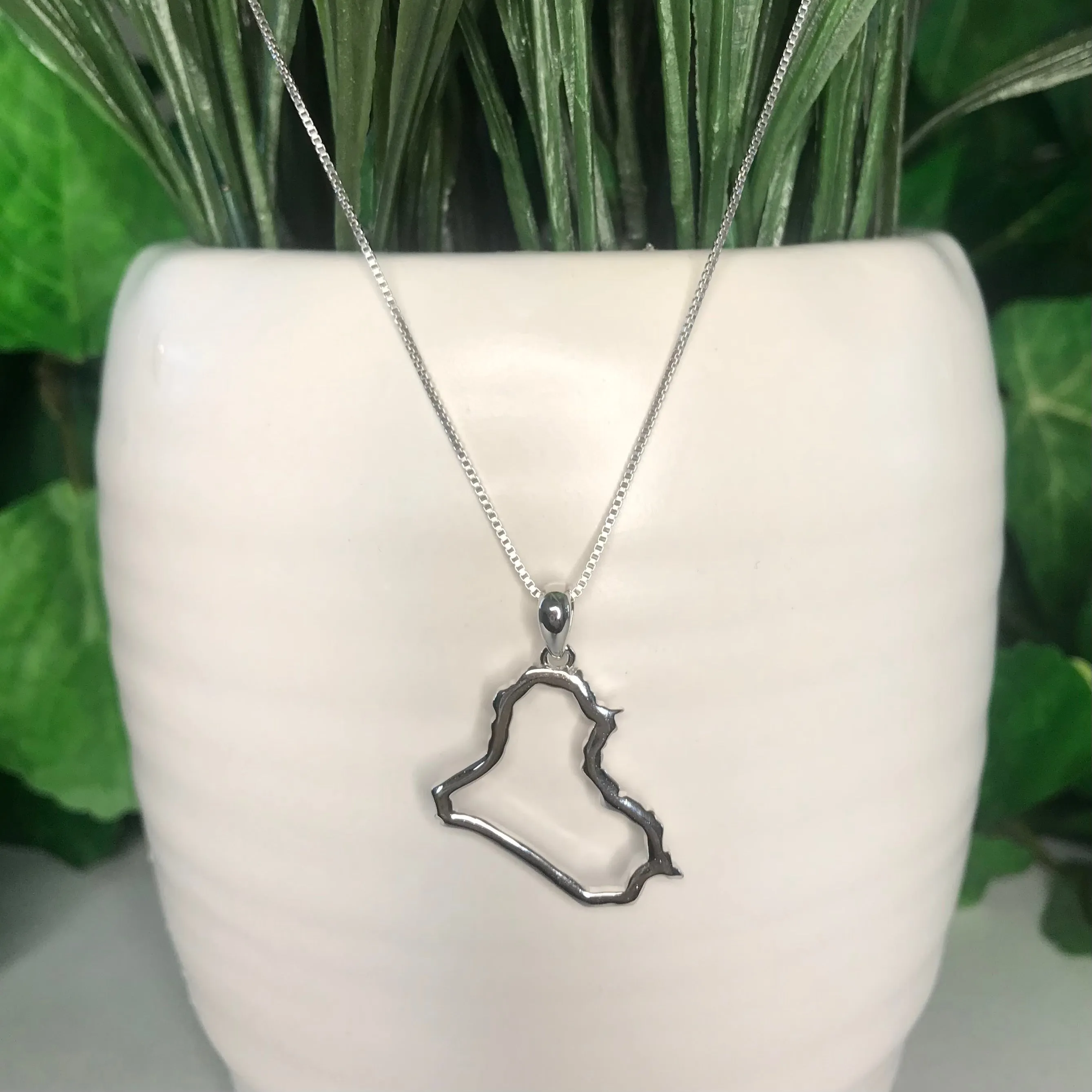 Sterling Silver Iraq Map Outline Necklace - Available in 3 Colors