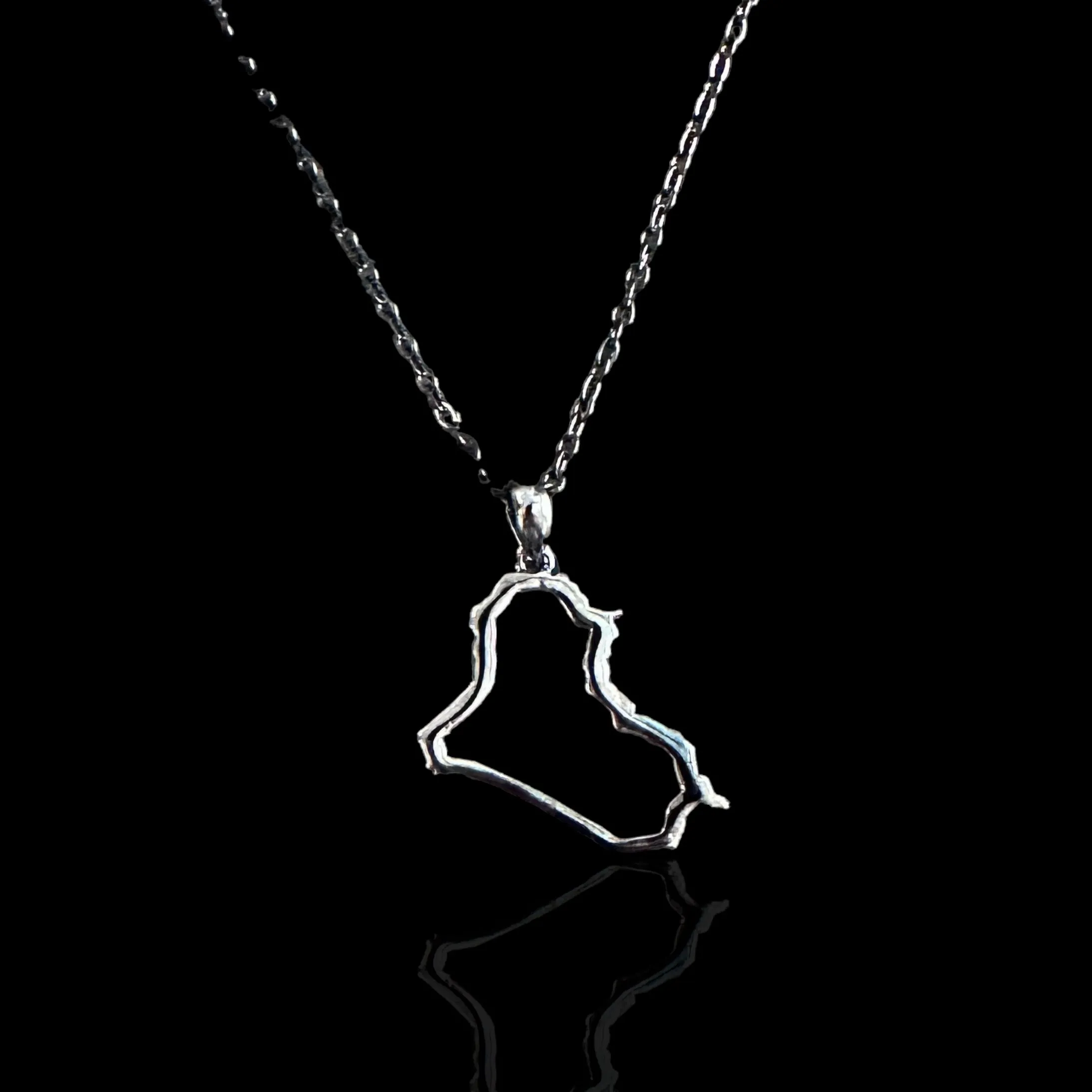 Sterling Silver Iraq Map Outline Necklace - Available in 3 Colors