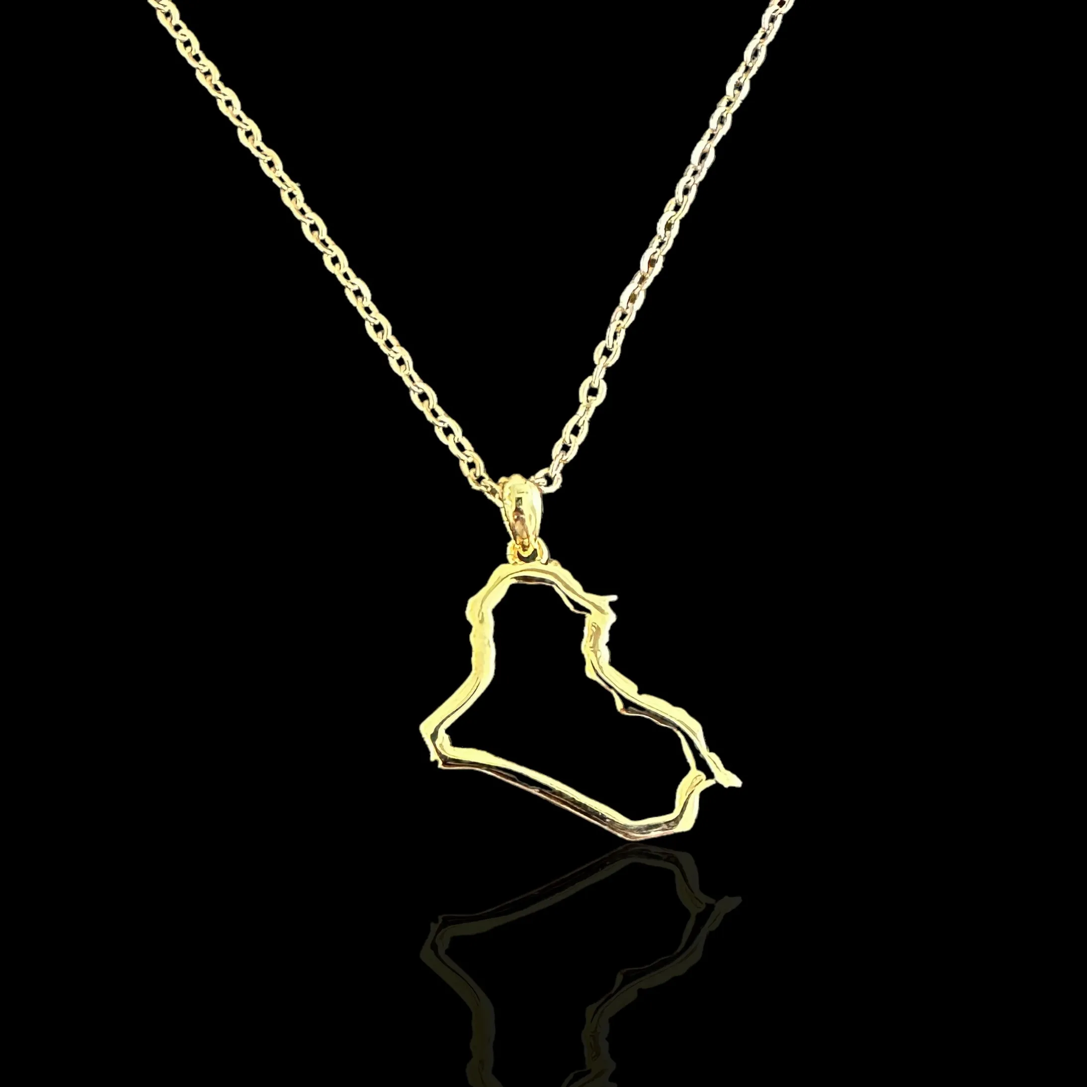 Sterling Silver Iraq Map Outline Necklace - Available in 3 Colors