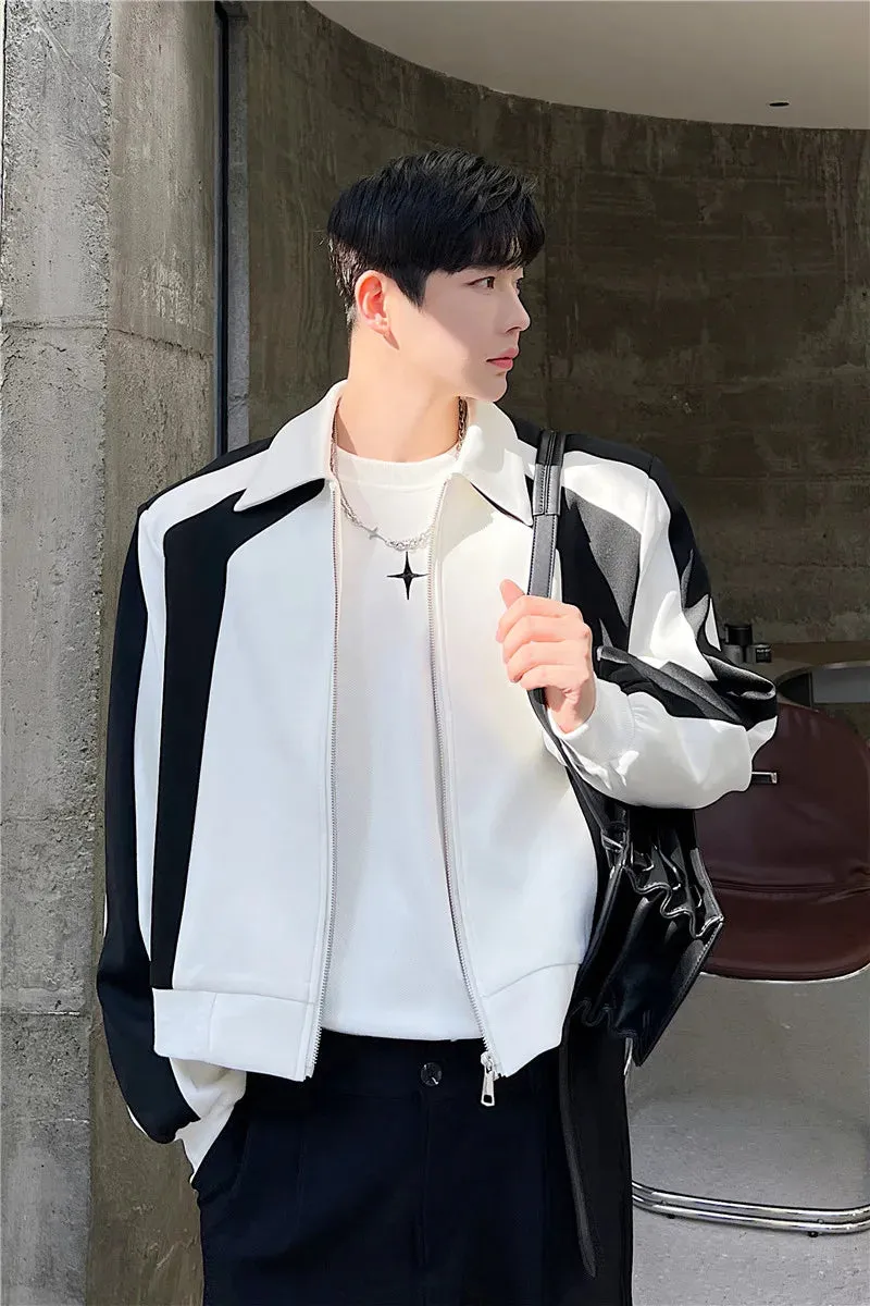 Threebooy Spring Autumn Male-jacke Short Style Loose Shoulder Pad Coat Personality Korean Patchwork Color Zipper Jackets men clothing