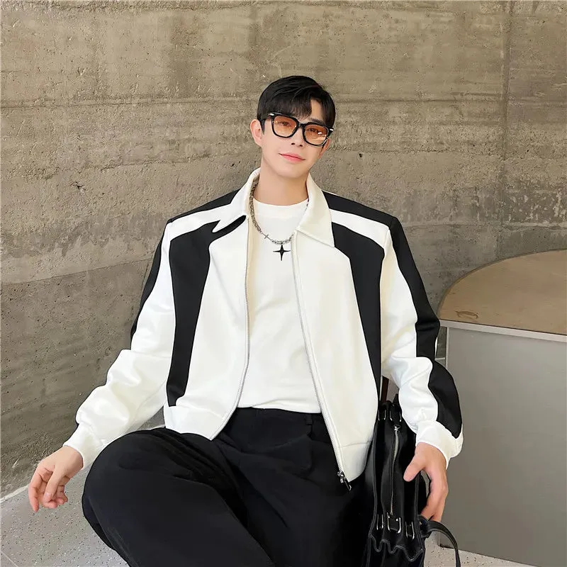 Threebooy Spring Autumn Male-jacke Short Style Loose Shoulder Pad Coat Personality Korean Patchwork Color Zipper Jackets men clothing